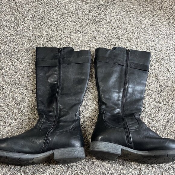 Tara M Union Black Leather Tall Riding Boots Size 41 US 10-10.5 Side Zip Buckle - Picture 3 of 8